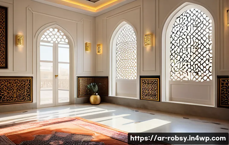 가정에서 로봇 활용 시 법적 고려사항 - A modern Arabic home interior featuring a sleek domestic service robot vacuuming the living room, wi...